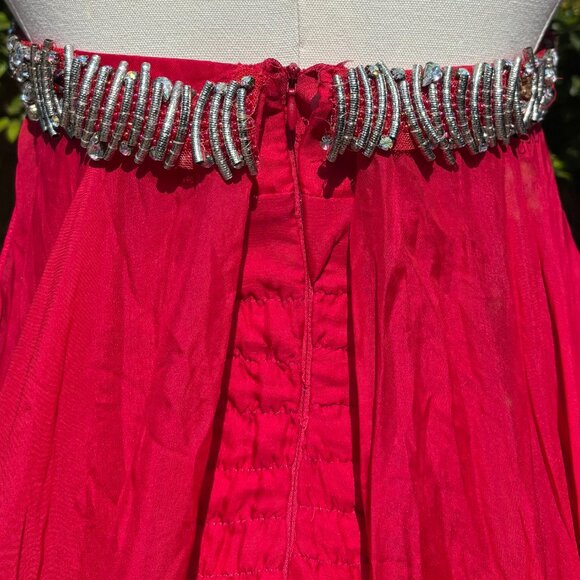 Komal Sood Size 6 Red Formal Gown Crystal Bejewelled Bust Silk Chiffon Luxe - Picture 10 of 11